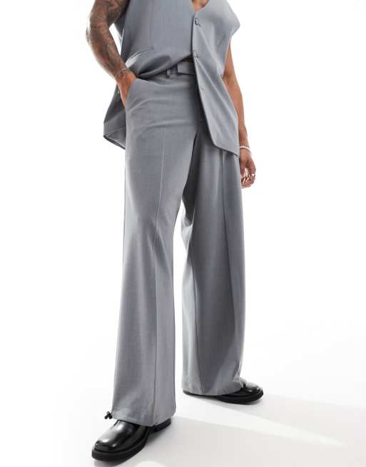 ASOS DESIGN smart baggy pants with drawcord hem in gray - part of a set