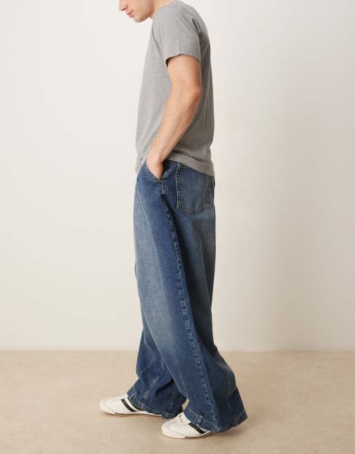 ASOS DESIGN baggy balloon jeans with tint in mid wash blue