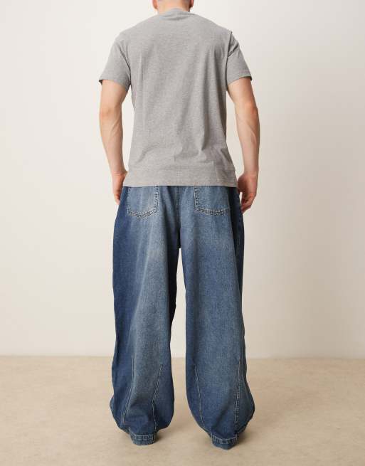 ASOS DESIGN baggy balloon jeans with tint in mid wash blue