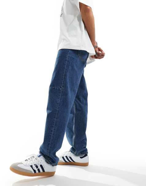 ASOS DESIGN - Posede jeans med indsnit i mellemvasket blå - view 1