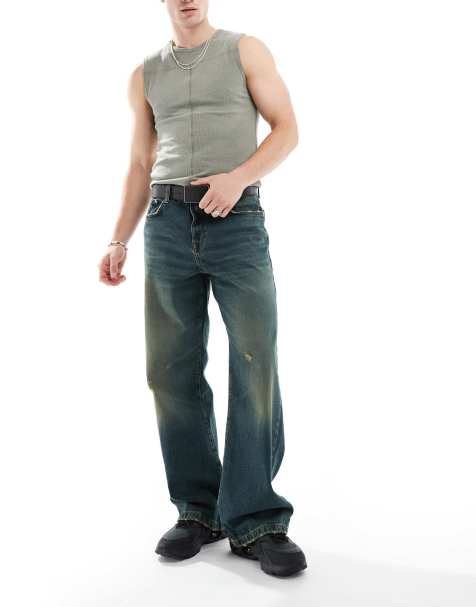 ASOS DESIGN - Posede jeans med vide kanter i vasket vintage-blå - view 1