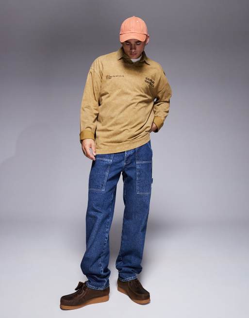 ASOS DESIGN - Posede tømrerjeans i mørkeblå vask
