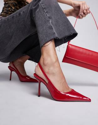 ASOS DESIGN Poser slingback high heeled shoes in red