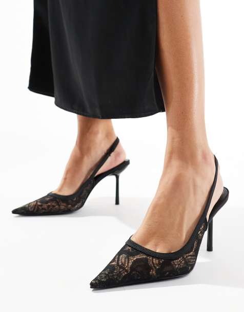 ASOS DESIGN - Poser - Sorte og højhælede slingback med blonder - view 1