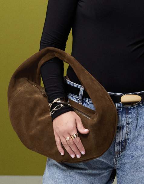 ASOS DESIGN - Poset chokoladebrun totebag i ruskind med buet design - view 1