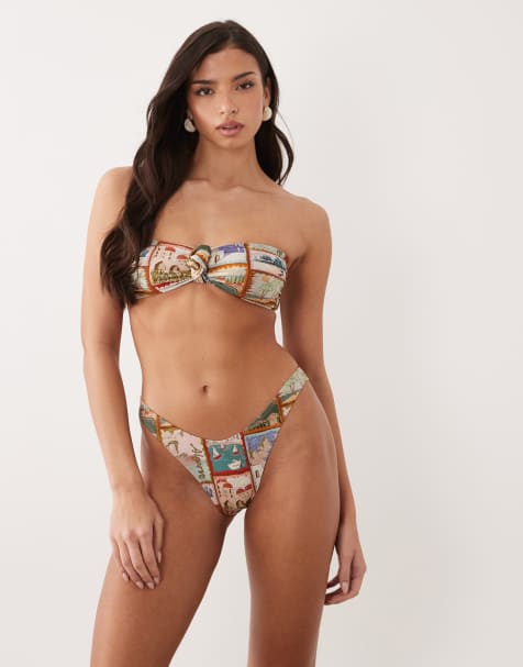ASOS DESIGN - Posey - Ibiza - Hoogopgesneden bikinibroekje met ansichtkaartprint - view 1
