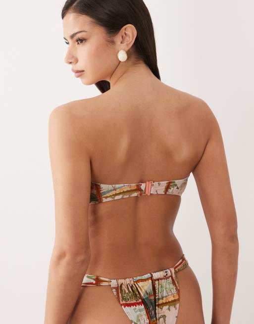 ASOS DESIGN Posey knot bandeau bikini top in postcard print, 4 of 4