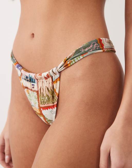 ASOS DESIGN Posey ruched tanga bikini bottom in postcard print, 4 of 4