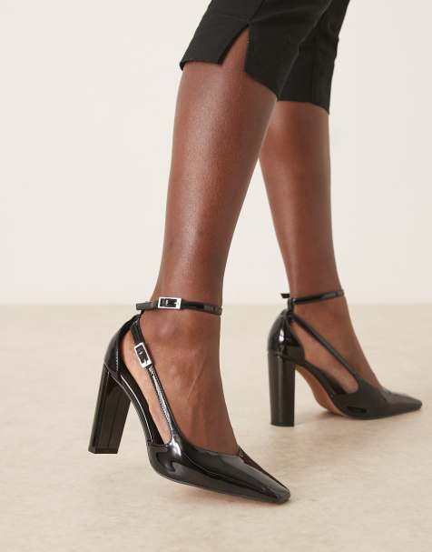 ASOS DESIGN Posie chisel toe high block heel shoes in black - view 1