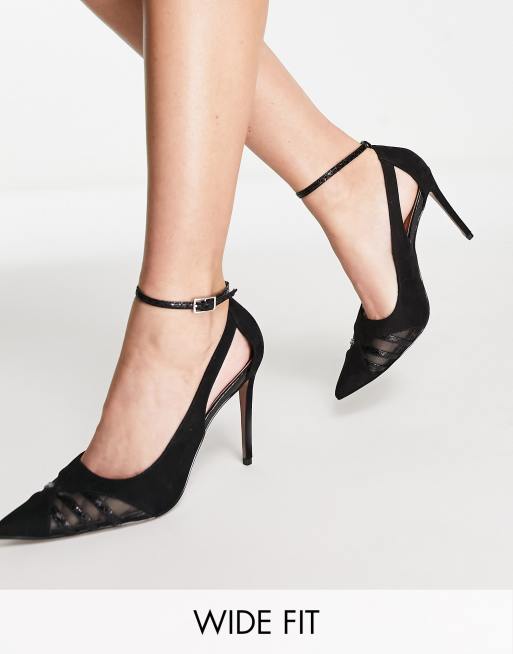 ASOS DESIGN - Poster - Pumps met hoge hak, brede pasvorm en uitsnijdingen in zwart 