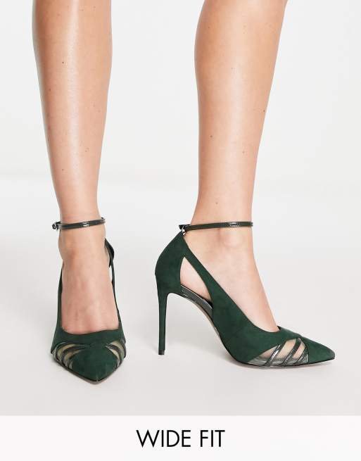 ASOS DESIGN - Poster - Pumps met hoge hak, uitsnijdingen en brede pasvorm in bosgroen