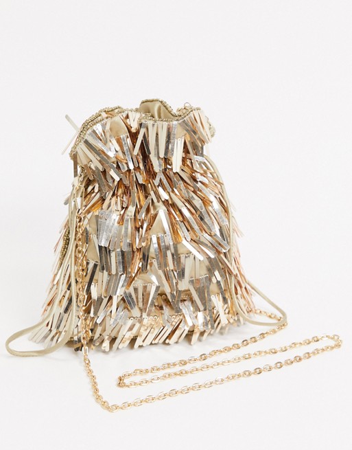 ASOS DESIGN pouch clutch bag gold shard sequins