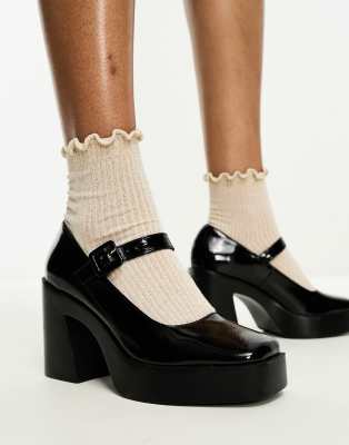 ASOS DESIGN POUND PLATFORM MARY JANE HEELED SHOES IN BLACK