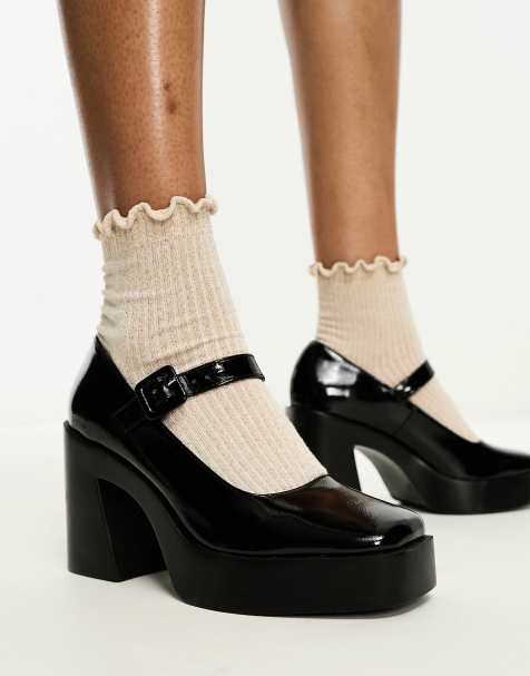 ASOS Design Wide Fit Penny Platform Mary Jane Heeled Shoes