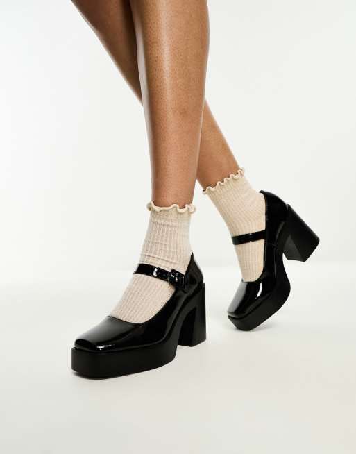 ASOS DESIGN Penny platform Mary Jane heeled shoes in black