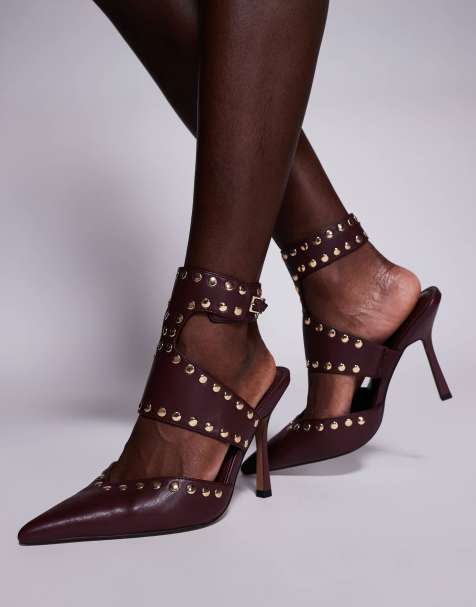 ASOS DESIGN - Power - Scarpe con tacco alto a pianta larga bordeaux con borchie - view 1