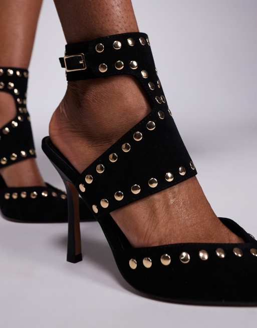 ASOS DESIGN - Power - Scarpe con tacco alto in camoscio sintetico nero con borchie, 3 di 4