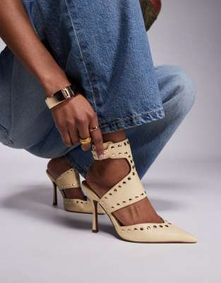 ASOS DESIGN - Power - Schuhe in Buttermilchgelb mit hohem Absatz und Nieten