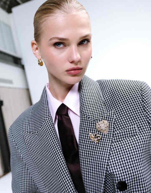 ASOS DESIGN power shoulder double breasted blazer in houndstooth, 2 of 4