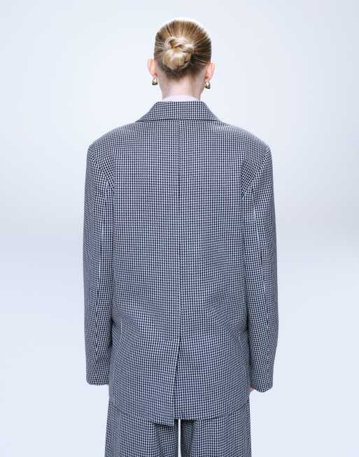 ASOS DESIGN power shoulder double breasted blazer in houndstooth, 3 of 4