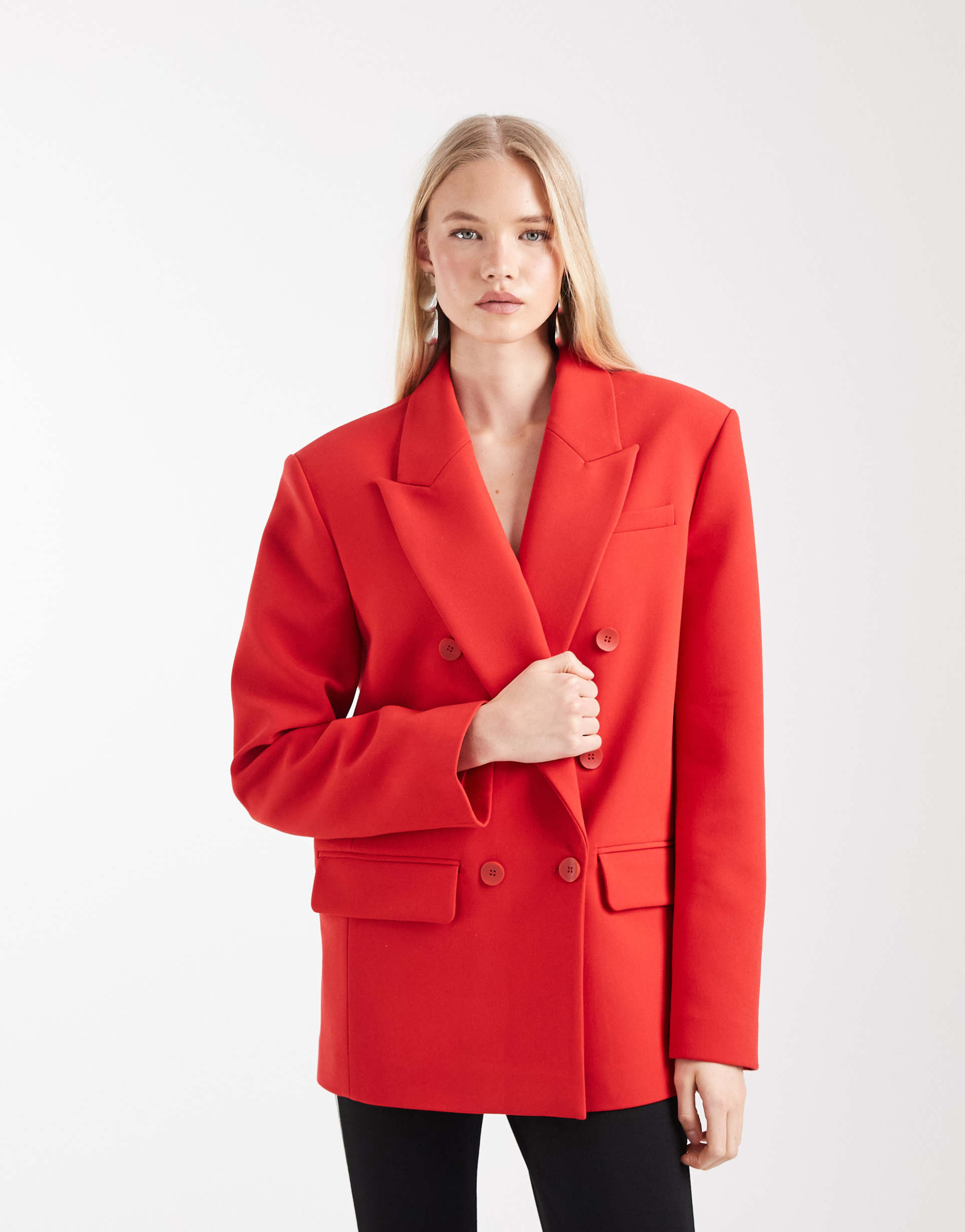 asos design power shoulder double breasted blazer in red