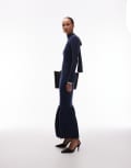 [ASOS DESIGN] ASOS DESIGN power shoulder maxi dress with bow back and peplum hem in navy S NAVY