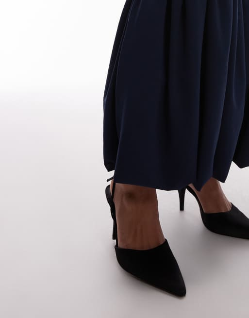 ASOS DESIGN power shoulders maxi dress with bow back and peplum hem in navy