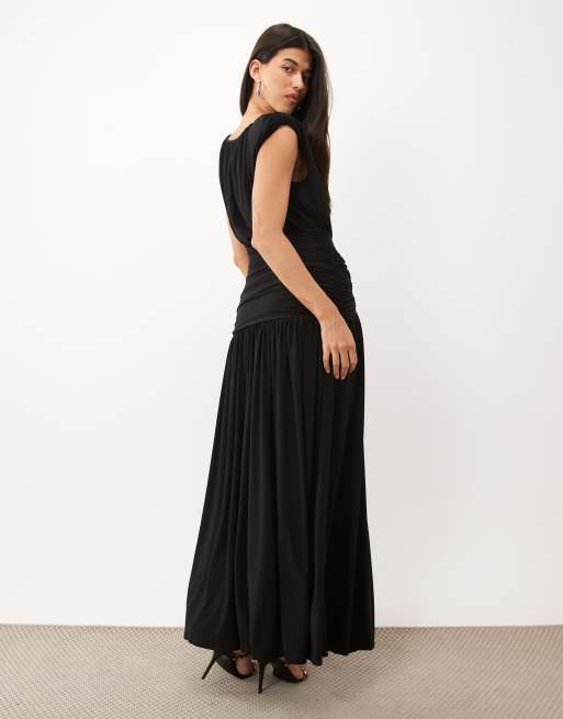 ASOS DESIGN power shoulder sleeveless maxi dress in black, 4 of 4