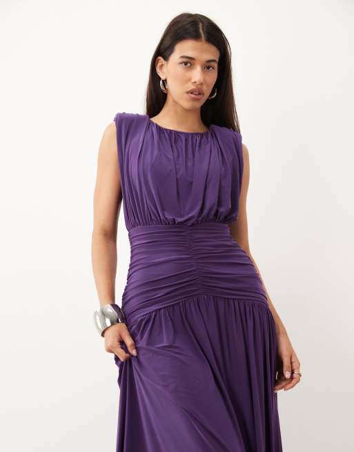 ASOS DESIGN power shoulder sleeveless maxi dress in plum, 2 of 4