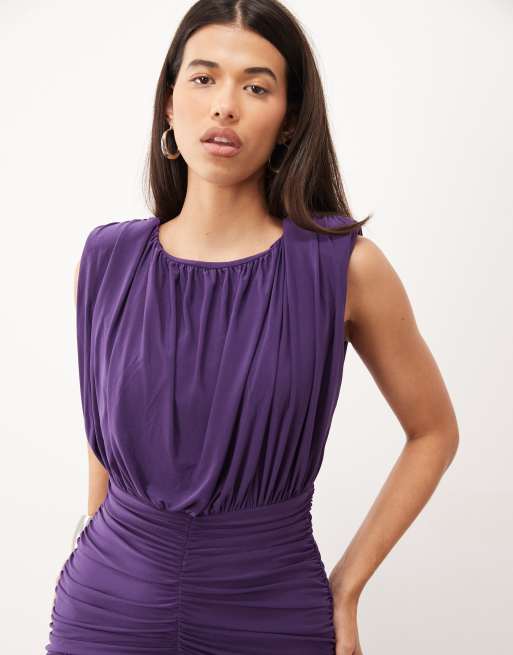 ASOS DESIGN power shoulder sleeveless maxi dress in plum, 3 of 4
