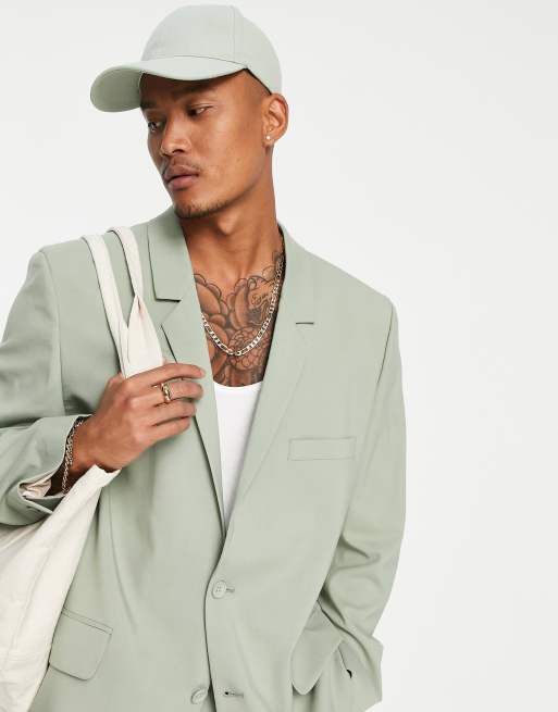 ASOS DESIGN power shoulder suit jacket in sage green | ASOS