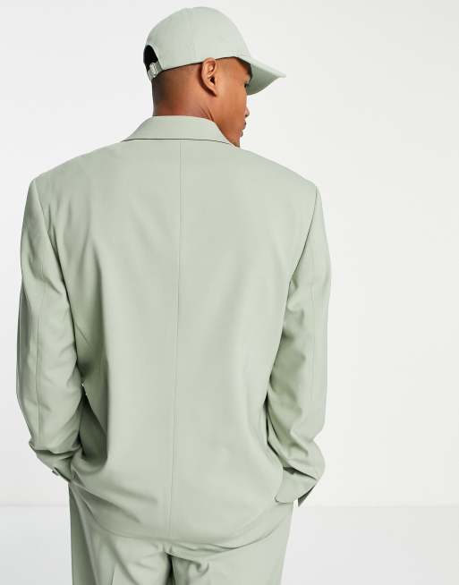 ASOS DESIGN power shoulder suit jacket in sage green