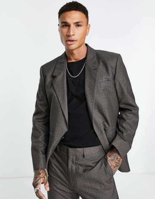 ASOS DESIGN power shoulder suit in brushed gray