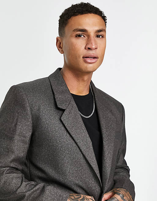 ASOS DESIGN power shoulder suit jacket with elastic waist in brushed grey