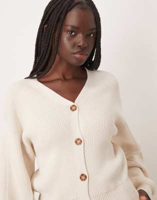 Asos Design Power Sleeve Cardigan In White