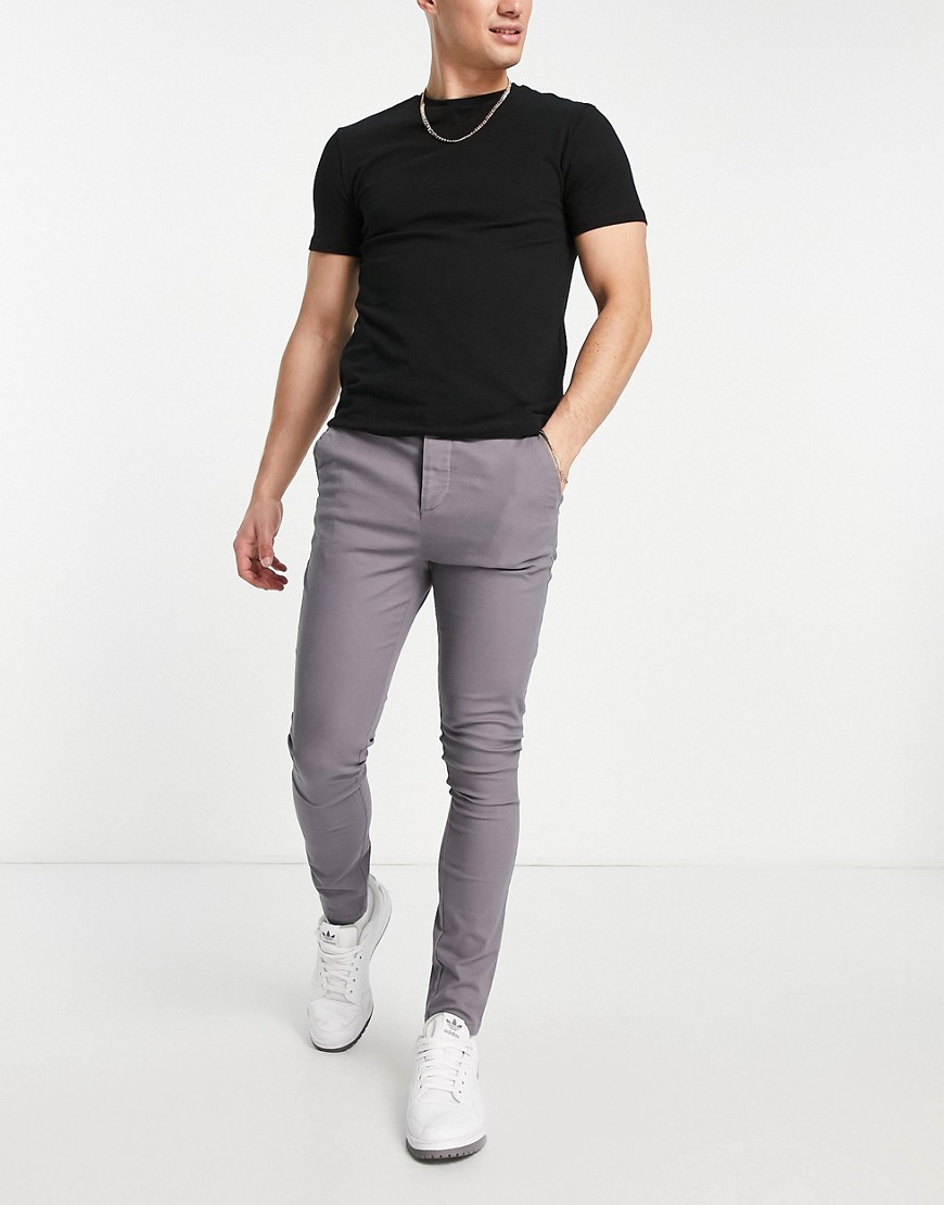 ASOS DESIGN power stretch chinos in charcoal-Gray