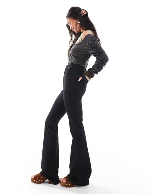 ASOS DESIGN power stretch sculpt flare jeans in black, 3 of 5