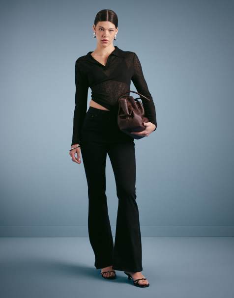 ASOS DESIGN power stretch sculpt flare jeans in black - view 1
