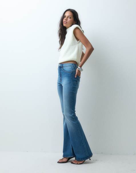 ASOS DESIGN power stretch sculpt flare jeans in mid wash blue - view 1