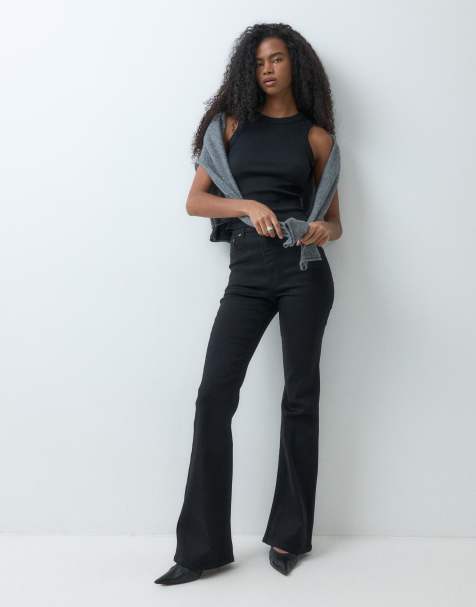 ASOS DESIGN power stretch sculpt flare jeans w czerni - view 1