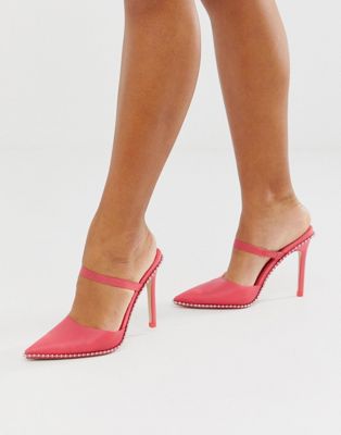 studded high heeled mules in pink | ASOS