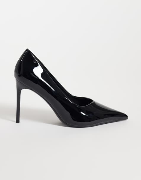 ASOS DESIGN Prague pointed stiletto high heel court shoes in black patent - view 1