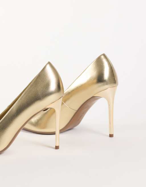 ASOS DESIGN Prague pointed stiletto high heel pumps in gold, 4 of 4