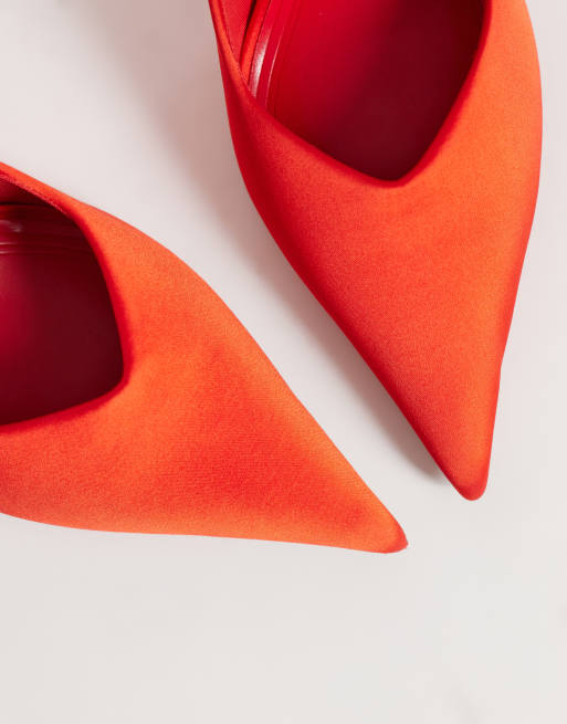ASOS DESIGN Prague pointed stiletto high heel pumps in red satin, 3 of 4