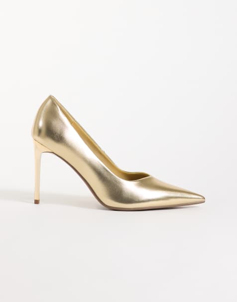 ASOS DESIGN Prague scarpe décolleté a punta con tacco a spillo alto color oro - view 1