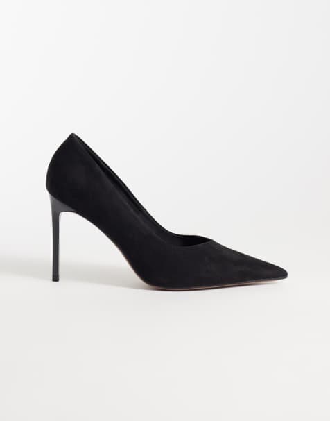 ASOS DESIGN Prague spetsiga stiletto-pumps med hög klack i svart suedette - view 1