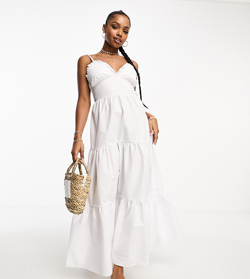 ASOS DESIGN prairie cut out tiered maxi dress in ivory-White