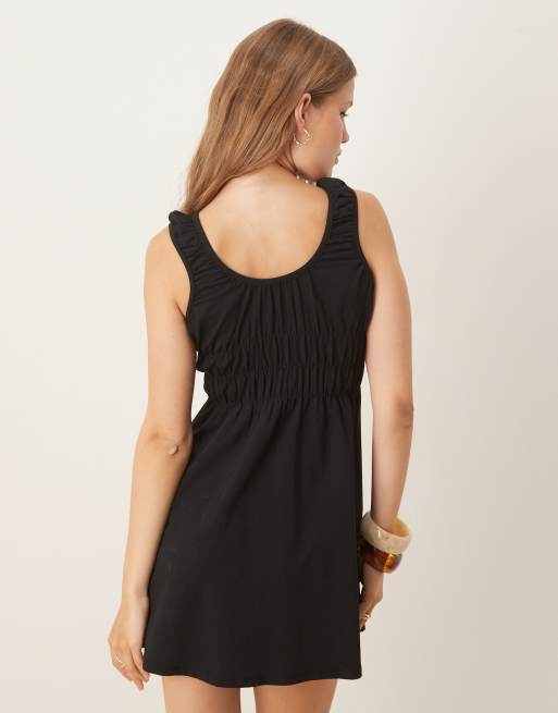 ASOS DESIGN prairie ruched bust mini dress in black, 4 of 4