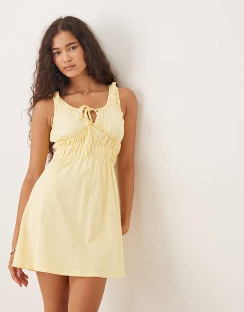 ASOS DESIGN prairie ruched bust mini dress in yellow - view 1