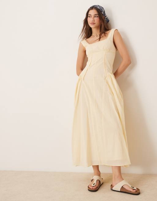 ASOS DESIGN prairie square neck maxi dress with dropped waist in buttermilk